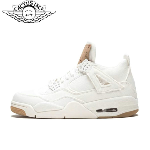 Nike Travis Scott x Air Jordan 4 Retro Levis White聯名款 中幫復古籃球鞋 GS 白色