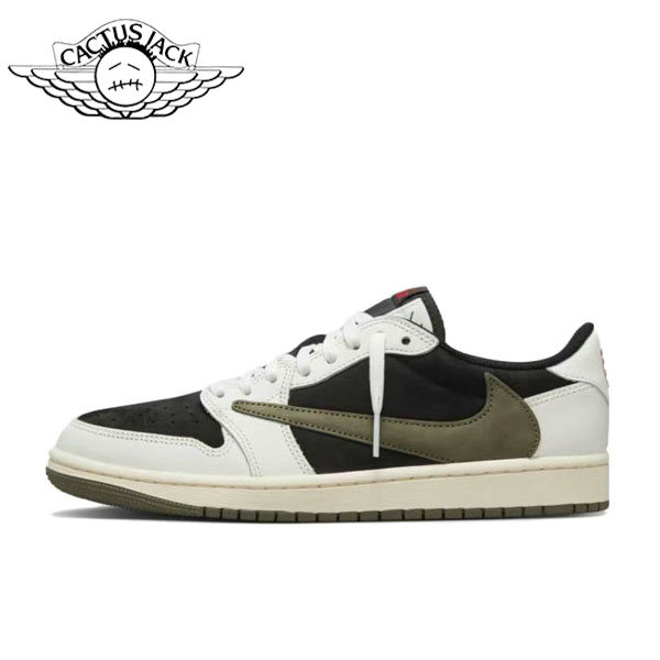 Travis Scott x Air Jordan 1 Low “Medium Olive”皮革 聯名款 倒鈎5.0復古籃球鞋 黑緑橄欖