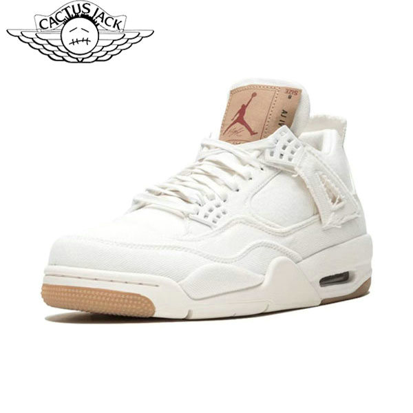 Nike Travis Scott x Air Jordan 4 Retro Levis White聯名款 中幫復古籃球鞋 GS 白色