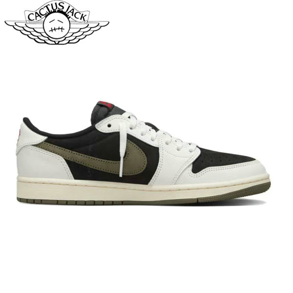 Travis Scott x Air Jordan 1 Low “Medium Olive”皮革 聯名款 倒鈎5.0復古籃球鞋 黑緑橄欖
