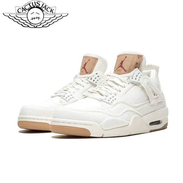 Nike Travis Scott x Air Jordan 4 Retro Levis White聯名款 中幫復古籃球鞋 GS 白色