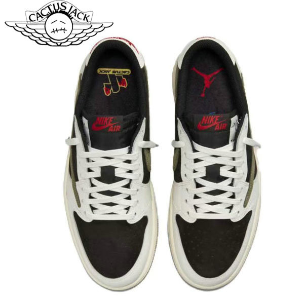 Travis Scott x Air Jordan 1 Low “Medium Olive”皮革 聯名款 倒鈎5.0復古籃球鞋 黑緑橄欖