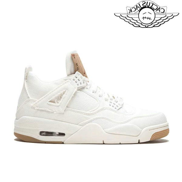 Nike Travis Scott x Air Jordan 4 Retro Levis White聯名款 中幫復古籃球鞋 GS 白色