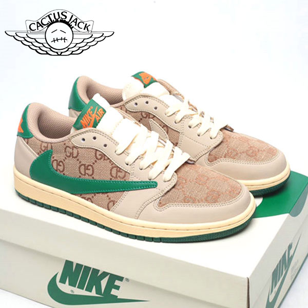 Travis Scott AJ1 OG SP 經典輕便舒適 倒鉤 低幫復古籃球鞋 棕綠