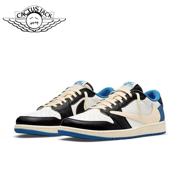 Travis Scott AJ1藤原浩 OG SP 倒鉤2.0 三方聯名 閃電低幫籃球鞋 白藍黑