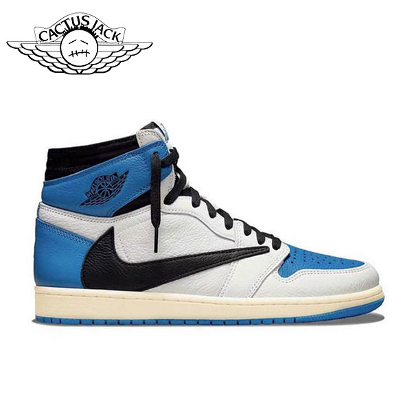 Travis Scott x Fragment x AJ1 OG SP Military Blue 閃電倒鉤三方聯名 高幫籃球鞋 白藍黑
