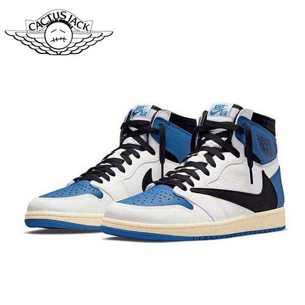 Travis Scott x Fragment x AJ1 OG SP Military Blue 閃電倒鉤三方聯名 高幫籃球鞋 白藍黑