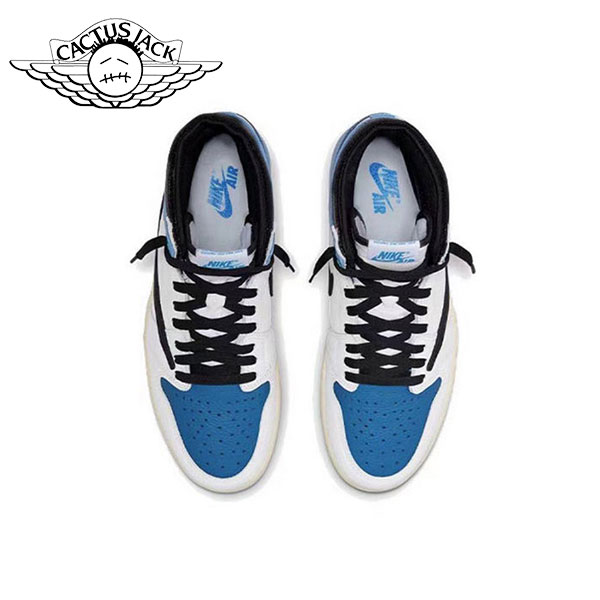 Travis Scott x Fragment x AJ1 OG SP Military Blue 閃電倒鉤三方聯名 高幫籃球鞋 白藍黑