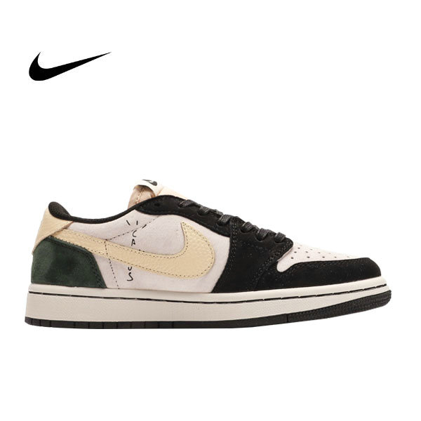 Travis Scott x Nike Air Jordan 1 Low 運動籃球鞋 TS聯名LV倒鈎 黑白緑
