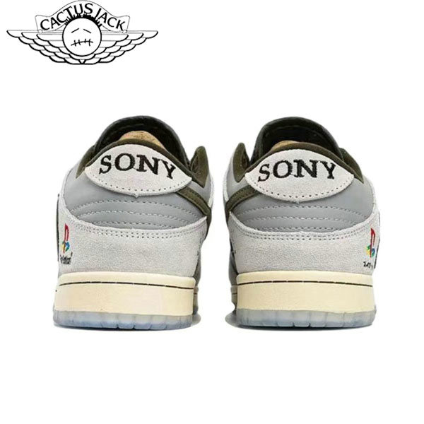 Nike Travis Scott x Play Station x Nike Dunk Low三方聯名 倒鈎低幫板鞋 灰白