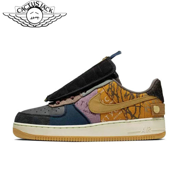 Nike Travis Scott x Air Force 1 Low Cactus Jack TS聯名款 拼接低幫休閑板鞋 黃黑