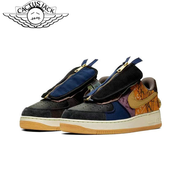 Nike Travis Scott x Air Force 1 Low Cactus Jack TS聯名款 拼接低幫休閑板鞋 黃黑